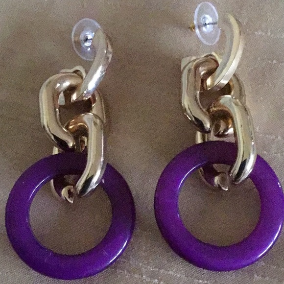 PURPLE and GOLD ACRYLIC CHAIN POST EARRINGS - Picture 1 of 5